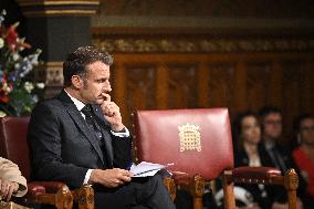 Macron Delivers A Speech In Front Of Parliamentarians - London
