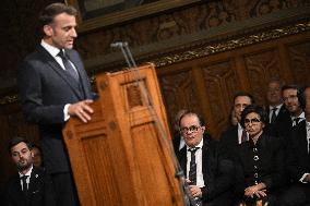 Macron Delivers A Speech In Front Of Parliamentarians - London