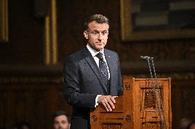 Macron Delivers A Speech In Front Of Parliamentarians - London