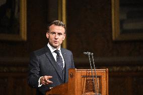 Macron Delivers A Speech In Front Of Parliamentarians - London