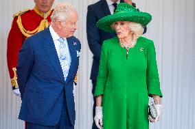 Emmanuel And Brigitte Macron Attend Welcoming Ceremony in Windsor