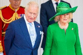 Emmanuel And Brigitte Macron Attend Welcoming Ceremony in Windsor