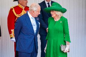 Emmanuel And Brigitte Macron Attend Welcoming Ceremony in Windsor