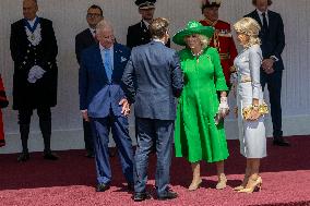 Emmanuel And Brigitte Macron Attend Welcoming Ceremony in Windsor