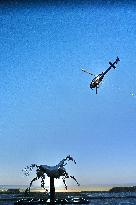 Zeus The Olympic Horse Arrives At Mont Saint-Michel