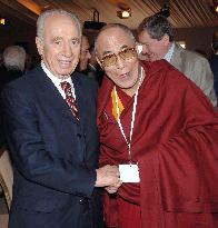 JORDAN. PETRA. ISRAELI VICE PREMIER AND NOBEL PEACE LAUREATE, SHIMON PERES, LEFT, MEETS WITH THE DALAI LAMA DURING A CONFERENCE