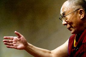 TIBETAN SPIRITUAL LEADER DALAI LAMA SPEAKS TO JOURNALISTS DURING A PRESS CONFERENCE IN JERUSALEM