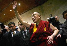 TIBETAN SPIRITUAL LEADER DALAI LAMA SPEAKS TO JOURNALISTS DURING A PRESS CONFERENCE IN JERUSALEM