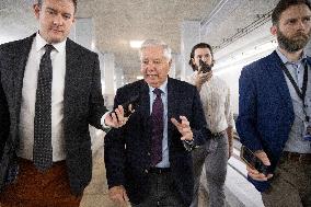 United States Senator Lindsey Graham (Republican of South Carolina) speaks to reporters