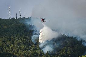 Air Rescue Operations During a Mountain Fire - Italy