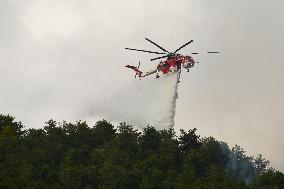Air Rescue Operations During a Mountain Fire - Italy