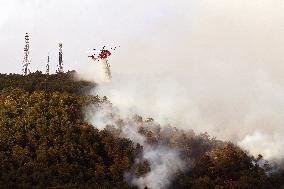 Air Rescue Operations During a Mountain Fire - Italy