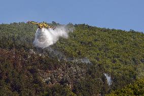 Air Rescue Operations During a Mountain Fire - Italy