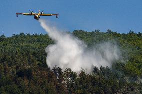 Air Rescue Operations During a Mountain Fire - Italy