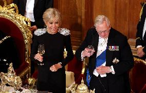 French President and Brigitte Macron at Guildhall Banquet