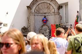 Manneken Pis Dressed as Superman for Film Release - Brussels