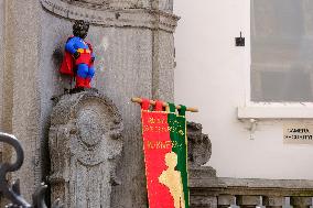 Manneken Pis Dressed as Superman for Film Release - Brussels