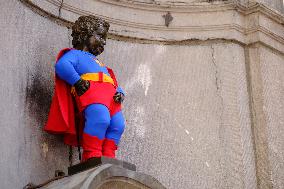 Manneken Pis Dressed as Superman for Film Release - Brussels