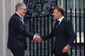 Macron and Starmer at Downing Street for UK-FR Summit - London