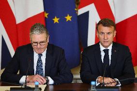 Macron and Starmer at Downing Street for UK-FR Summit - London