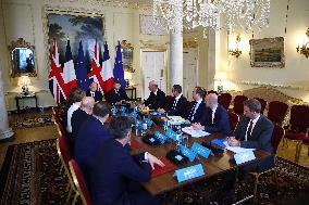 Macron and Starmer at Downing Street for UK-FR Summit - London