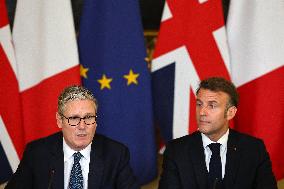 Macron and Starmer at Downing Street for UK-FR Summit - London
