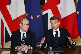 Macron and Starmer at Downing Street for UK-FR Summit - London