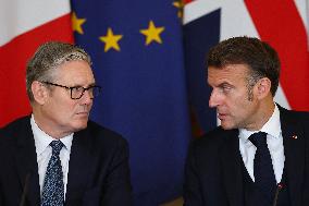 Macron and Starmer at Downing Street for UK-FR Summit - London