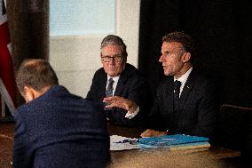 Starmer and Macron During a Visioconference With NATO Leaders - London