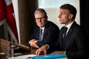 Starmer and Macron During a Visioconference With NATO Leaders - London
