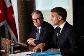 Starmer and Macron During a Visioconference With NATO Leaders - London