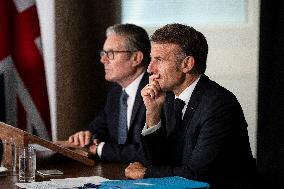 Starmer and Macron During a Visioconference With NATO Leaders - London