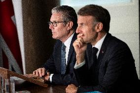 Starmer and Macron During a Visioconference With NATO Leaders - London