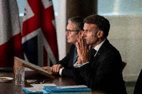 Starmer and Macron During a Visioconference With NATO Leaders - London