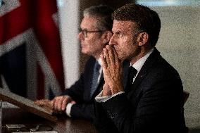 Starmer and Macron During a Visioconference With NATO Leaders - London
