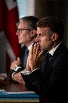 Starmer and Macron During a Visioconference With NATO Leaders - London