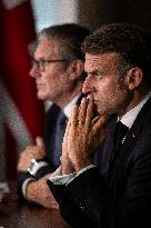 Starmer and Macron During a Visioconference With NATO Leaders - London