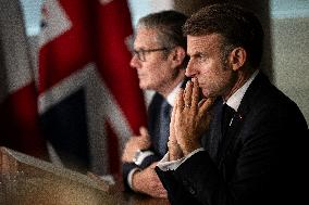 Starmer and Macron During a Visioconference With NATO Leaders - London