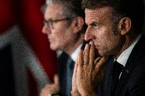 Starmer and Macron During a Visioconference With NATO Leaders - London