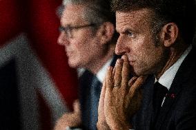 Starmer and Macron During a Visioconference With NATO Leaders - London