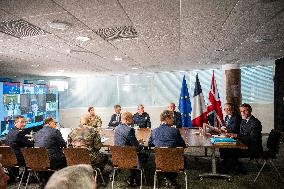 Starmer and Macron During a Visioconference With NATO Leaders - London