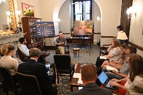 United States Senator Peter Welch (Democrat of Vermont) gives pen and pad on reformation of FEMA