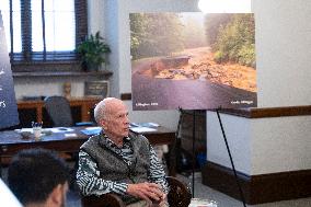 United States Senator Peter Welch (Democrat of Vermont) gives pen and pad on reformation of FEMA
