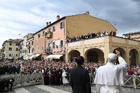 Pope Leo XIV Leads The Angelus Prayer In Castel Gandolfo