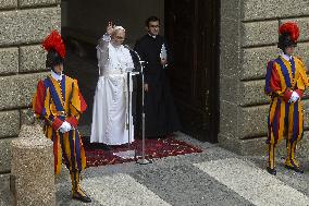 Pope Leo XIV Leads The Angelus Prayer In Castel Gandolfo