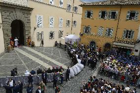 Pope Leo XIV Leads The Angelus Prayer In Castel Gandolfo