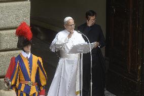 Pope Leo XIV Leads The Angelus Prayer In Castel Gandolfo