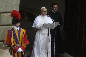 Pope Leo XIV Leads The Angelus Prayer In Castel Gandolfo