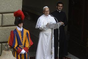 Pope Leo XIV Leads The Angelus Prayer In Castel Gandolfo
