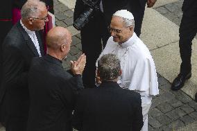 Pope Leo XIV Leads The Angelus Prayer In Castel Gandolfo